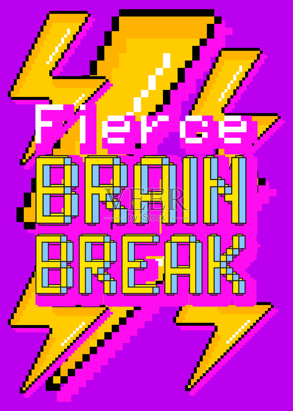 激烈的大脑休息。像素字与几何图形背景。向量卡通插图。插画图片素材