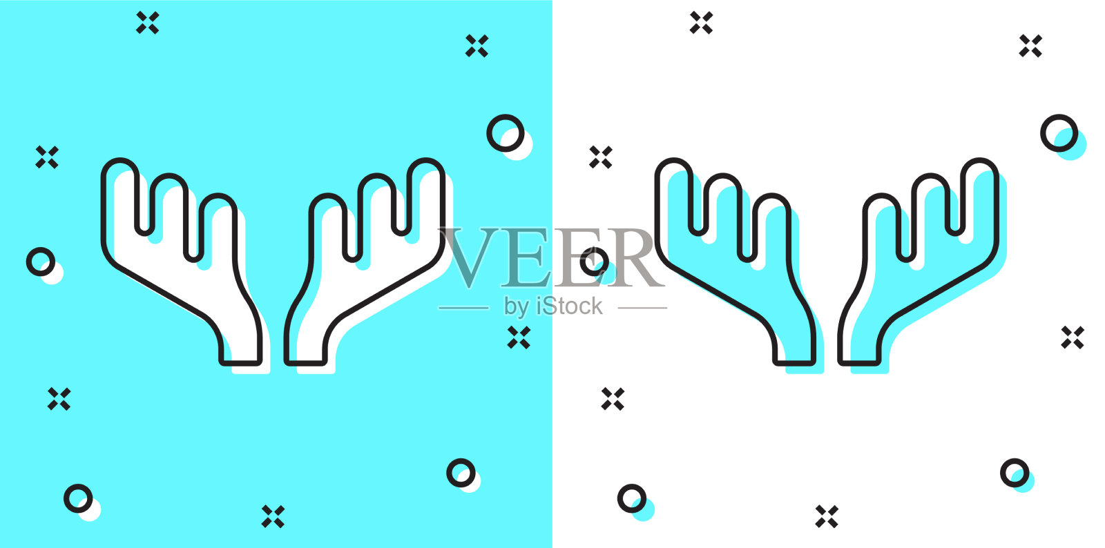 黑线鹿的鹿角图标孤立在绿色和插画图片素材