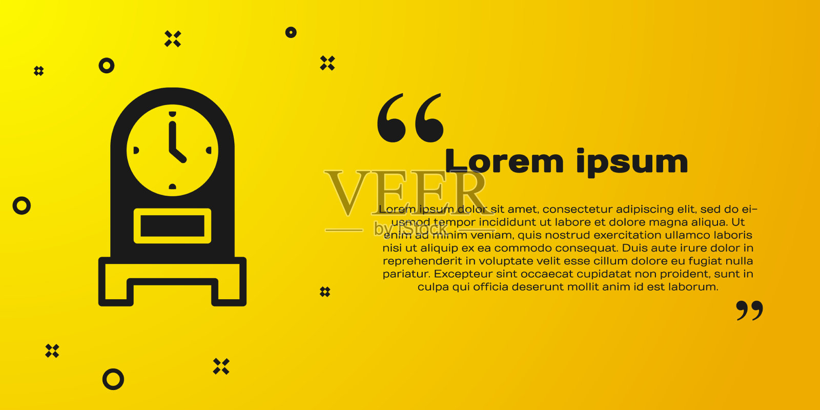 黑色古董钟图标孤立在黄色上插画图片素材