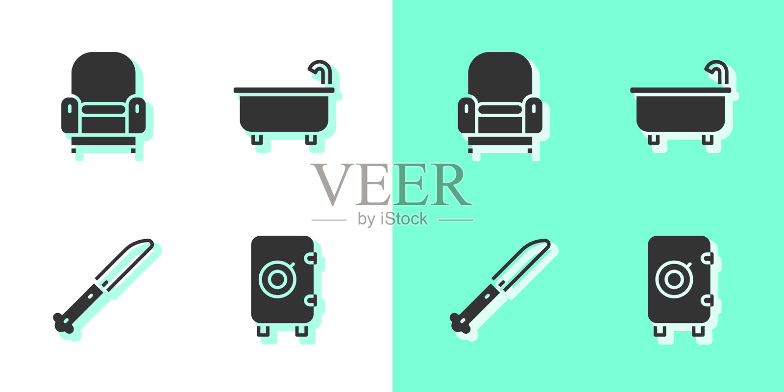 设置安全的扶手椅刀和浴缸图标图标素材