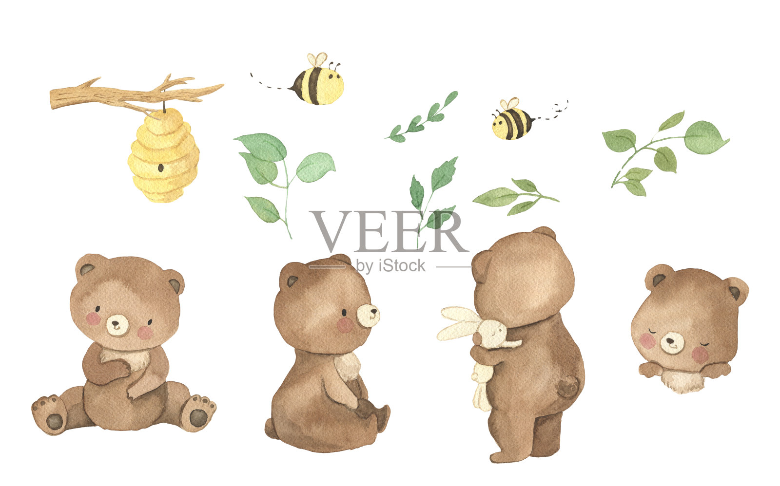 水彩熊。儿童森林动物插图插画图片素材