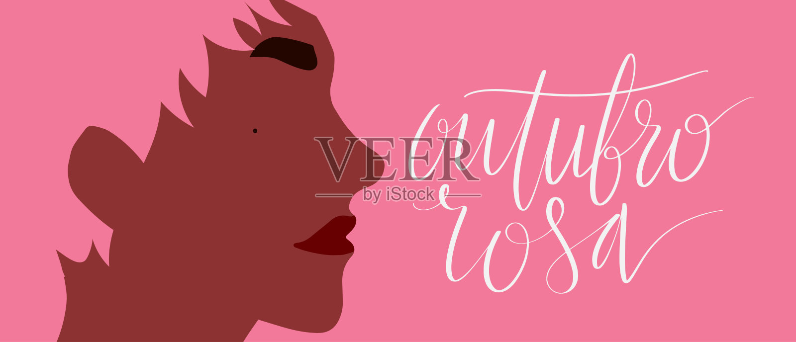 Outubro Rosa -粉红十月在巴西语。乳腺癌意识运动网页横幅。手写的字体。插画图片素材