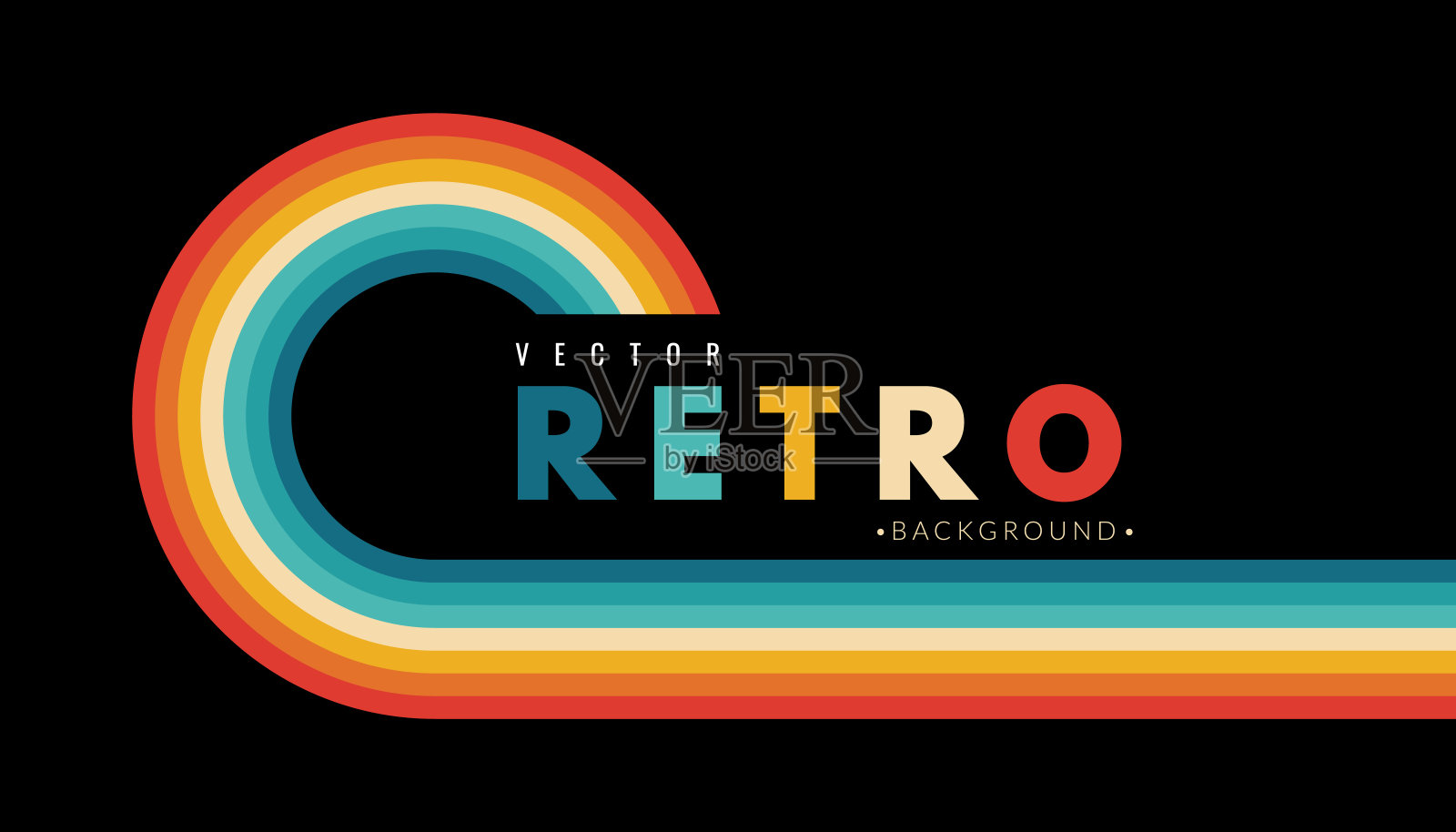 抽象极简复古背景圆润条纹元素。70年代的复古背景线。矢量插图。插画图片素材