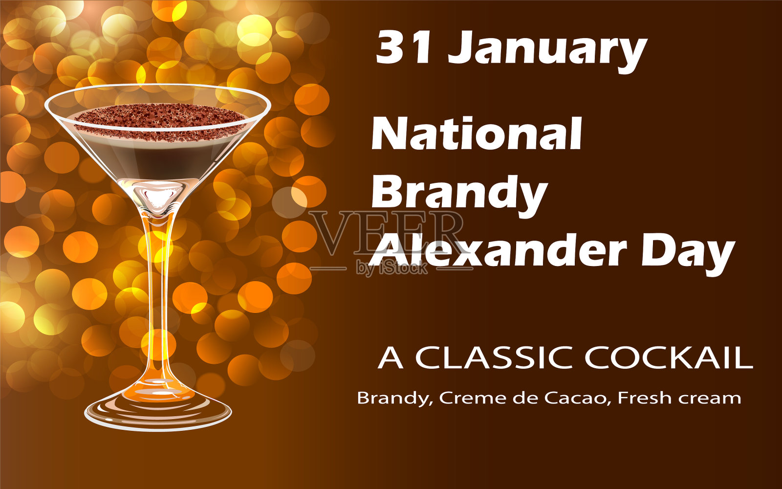 国庆白兰地亚历山大鸡尾酒配插画图片素材