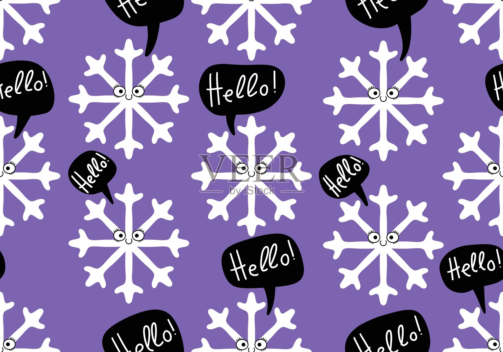 冬季印花与雪人和雪花插画图片素材