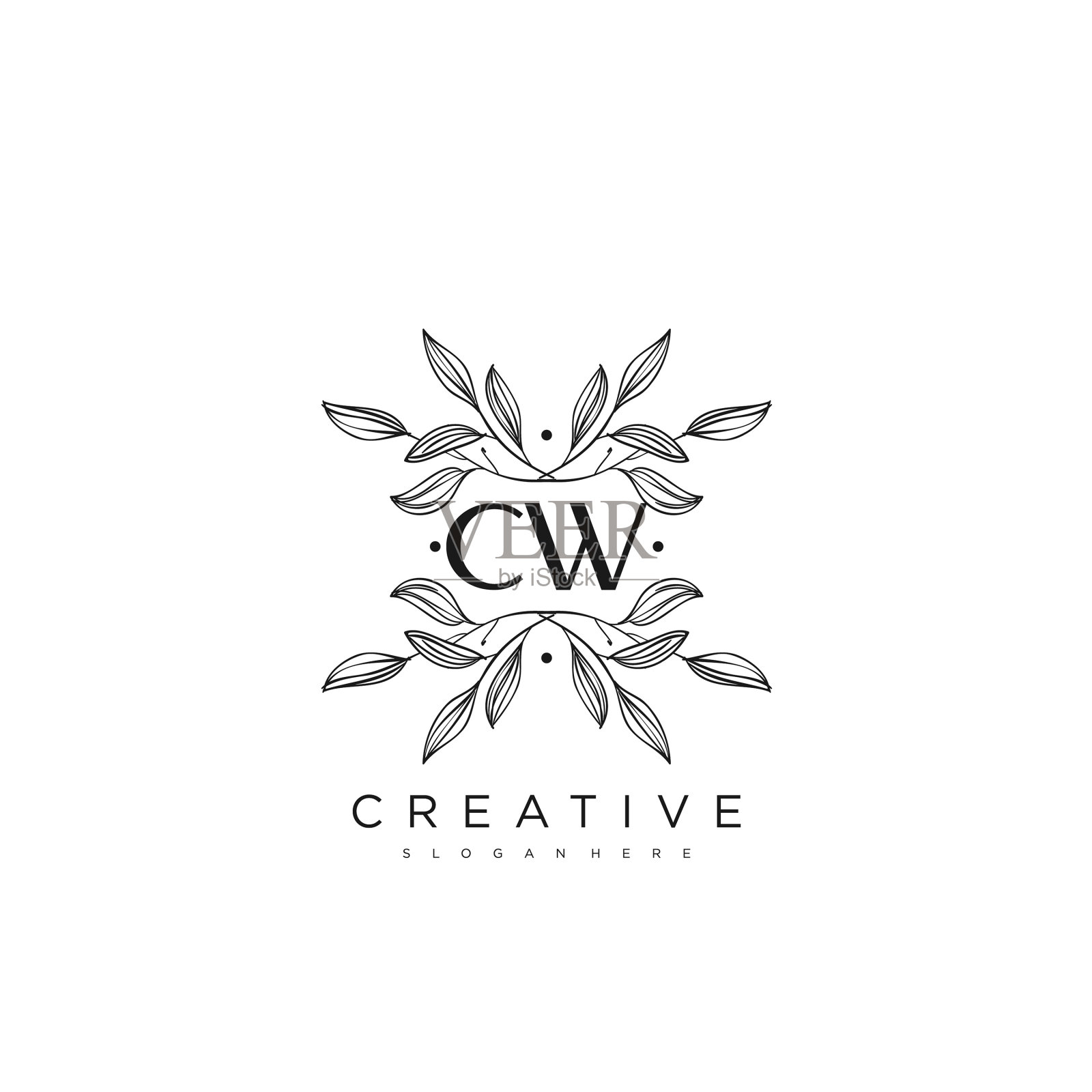 Cw初始字母花标志模板溢价艺术插画图片素材