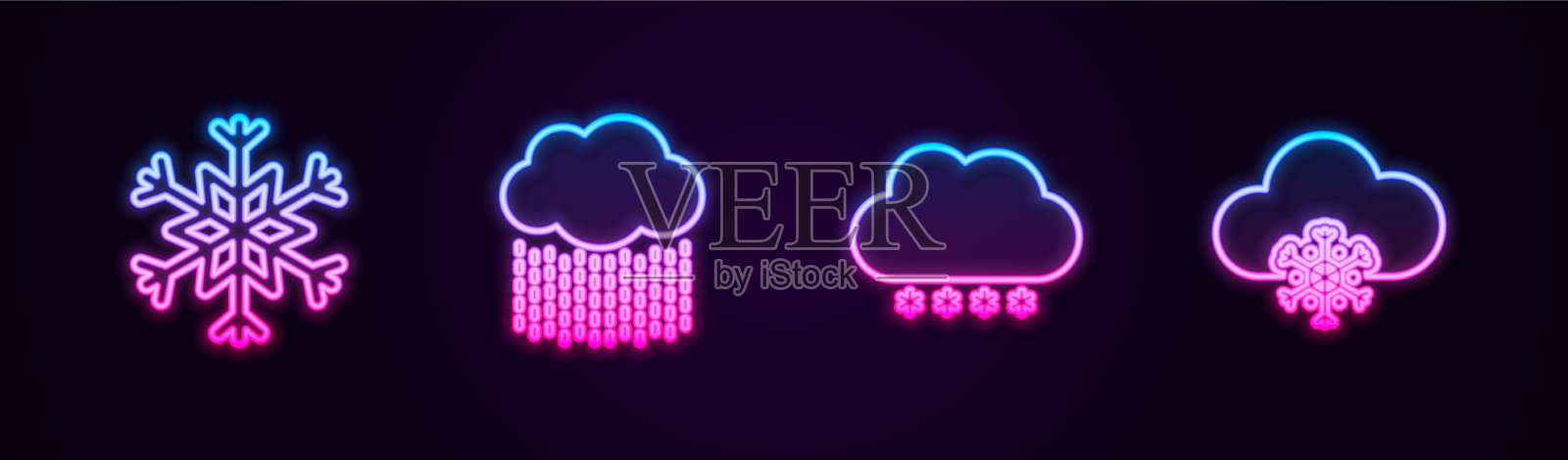 集行雪花云与雨雪与插画图片素材