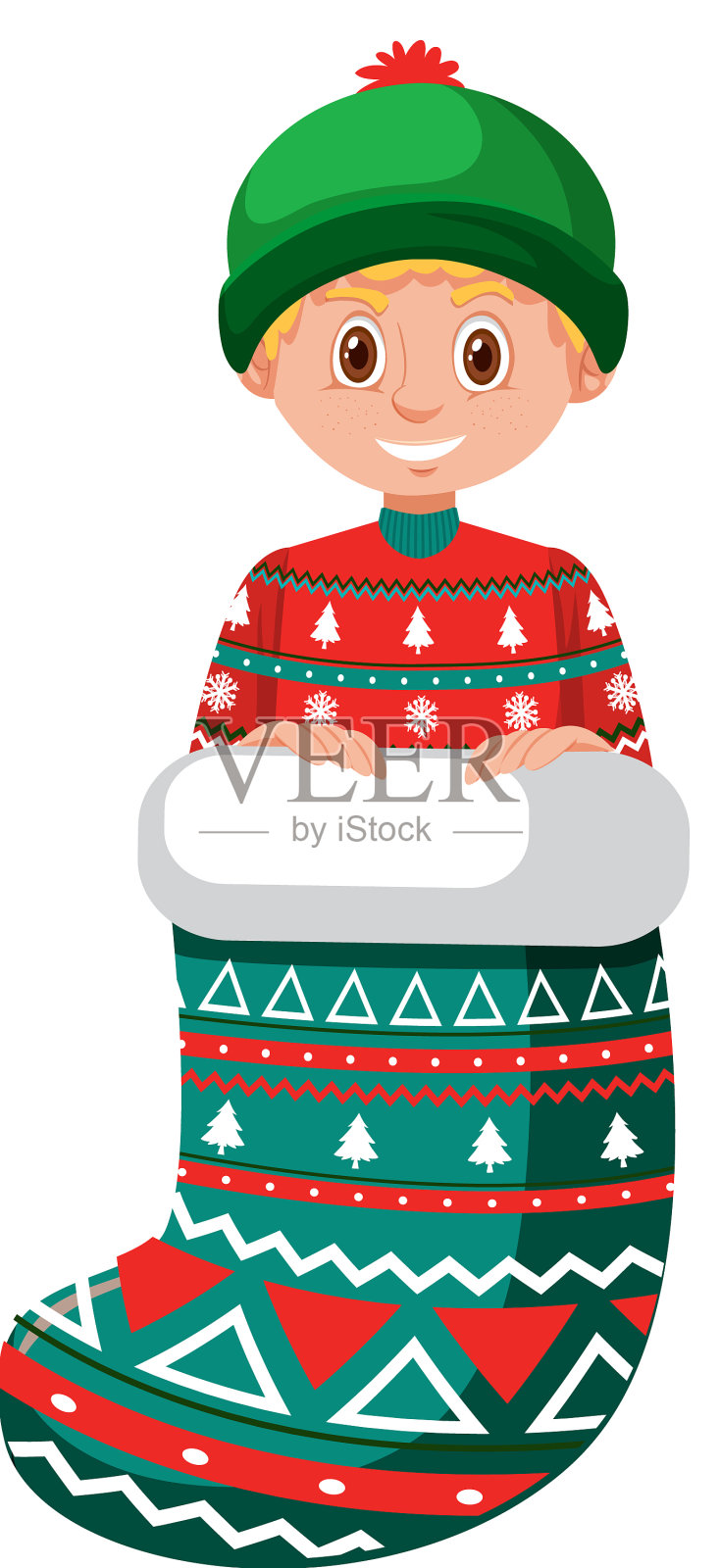 一个穿着圣诞袜的男孩被孤立了设计元素图片