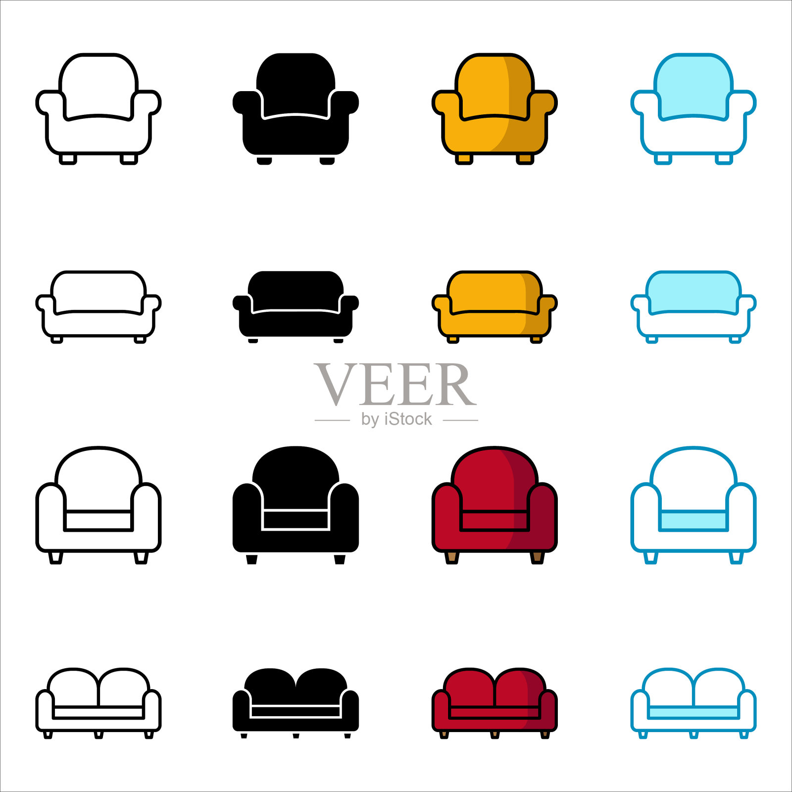 生活椅图标集设计模板在白色图标素材