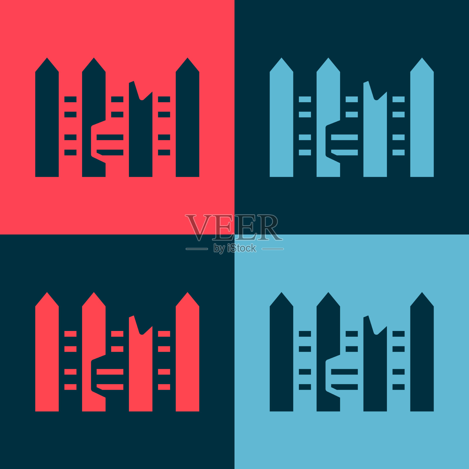 波普艺术花园篱笆木图标孤立的颜色图标素材