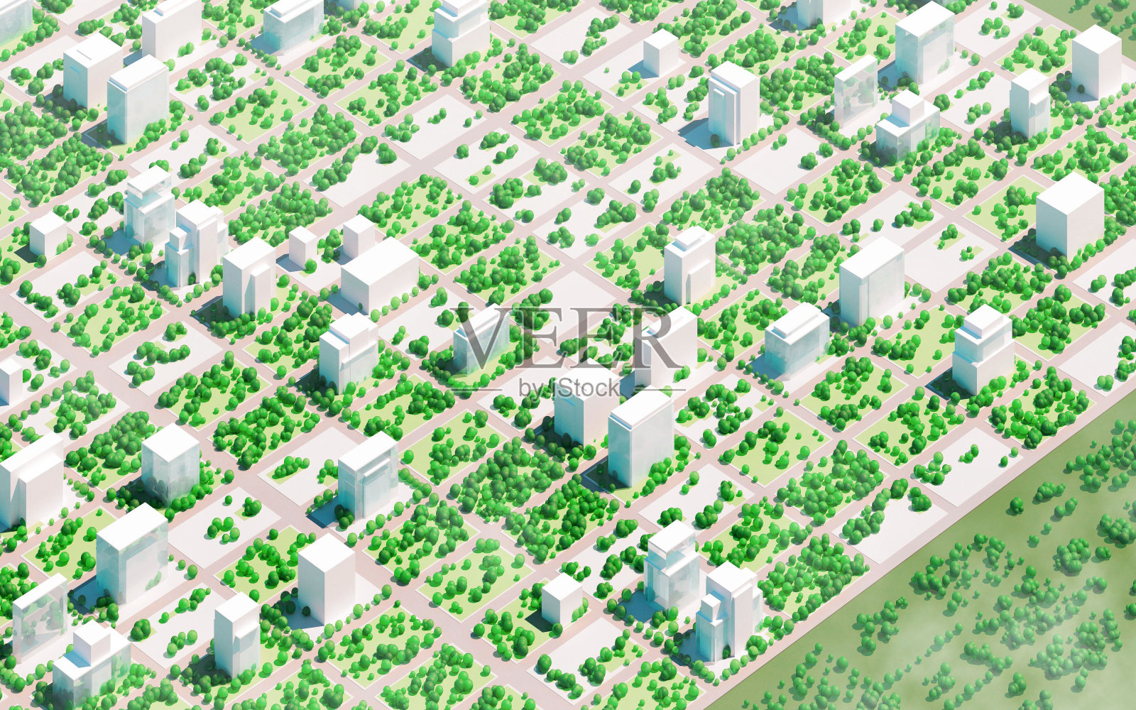 绿色建筑:被绿色包围的抽象商业区照片摄影图片