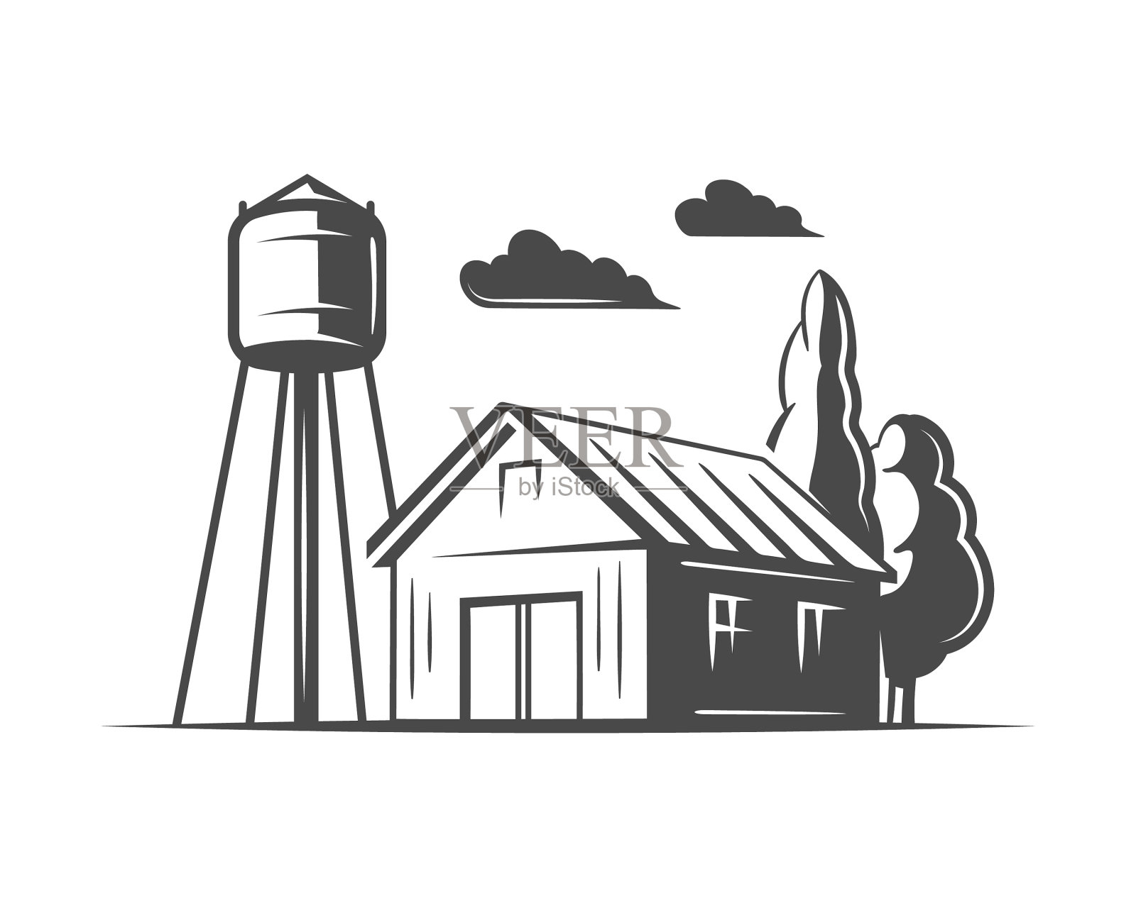 景观与乡村农场孤立于白色设计元素图片