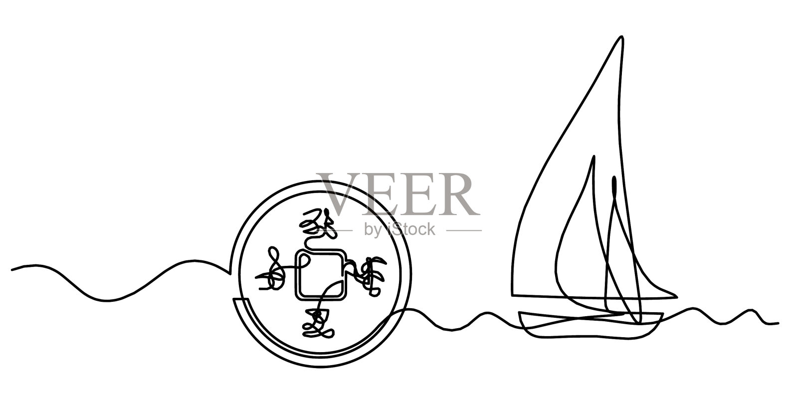 带有抽象涂鸦的中国抽象硬币插画图片素材