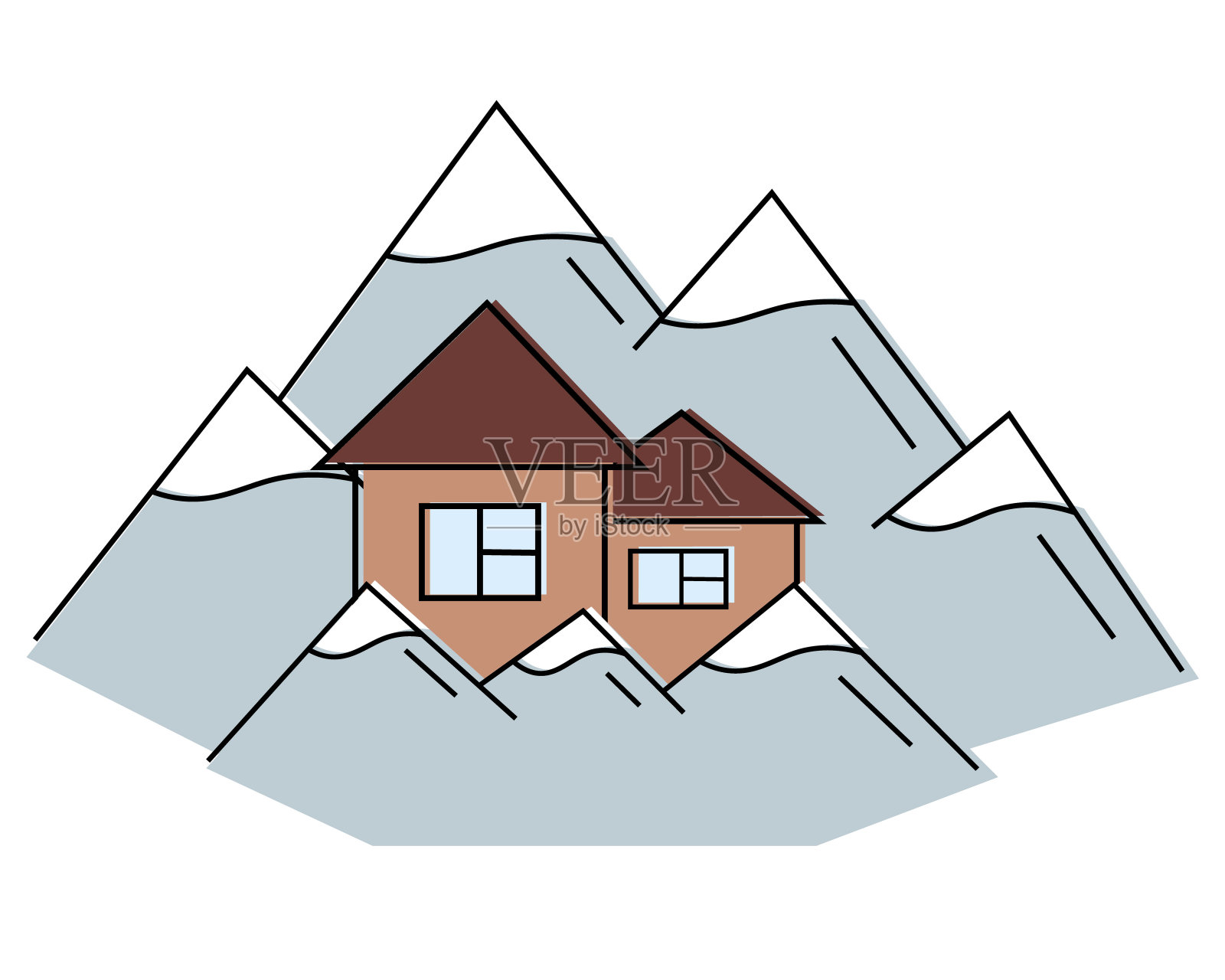 山里的两所房子。画彩色插图插画图片素材