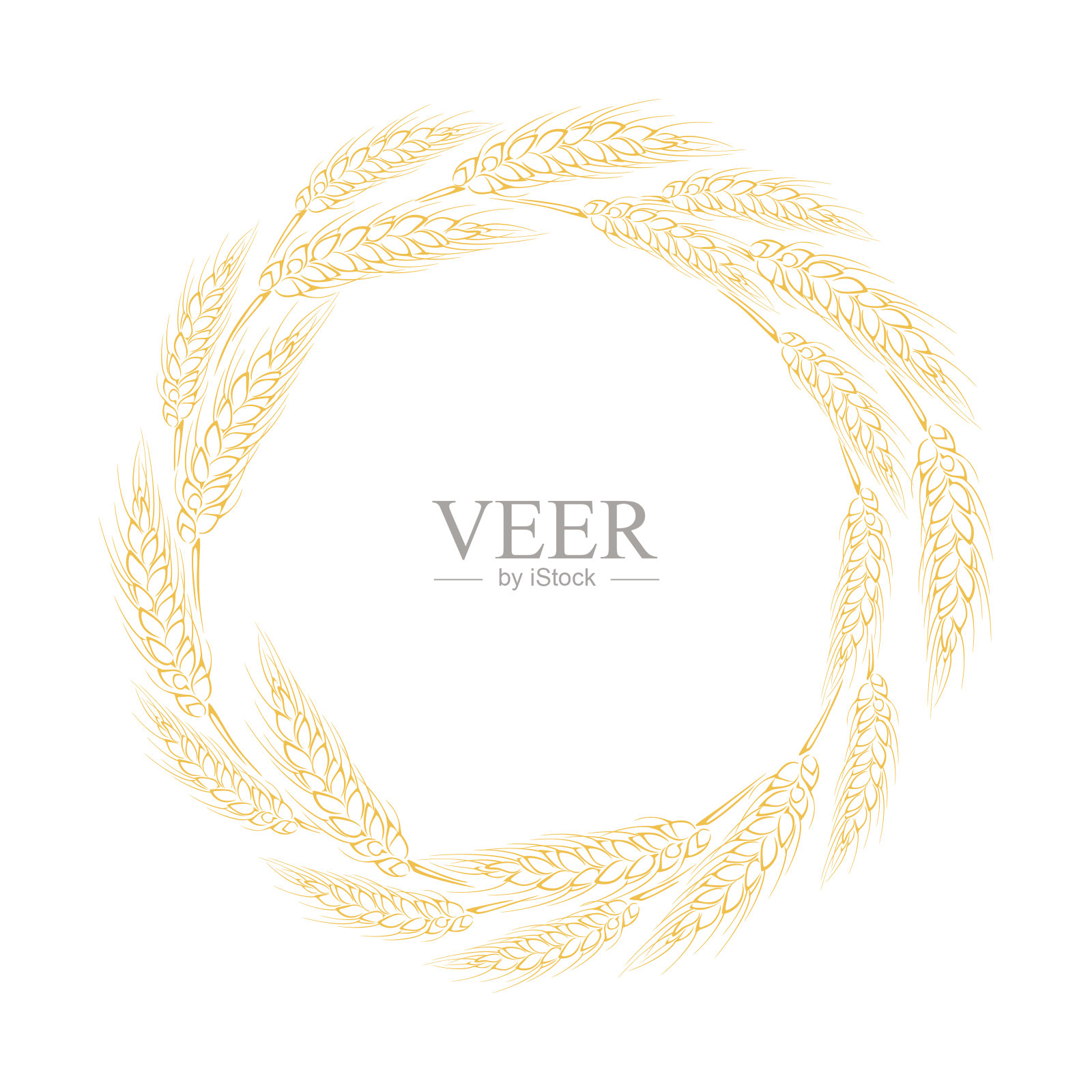 小麦花冠孤立在白色。圈出谷物穗的轮廓。植物设计元素。设计元素图片