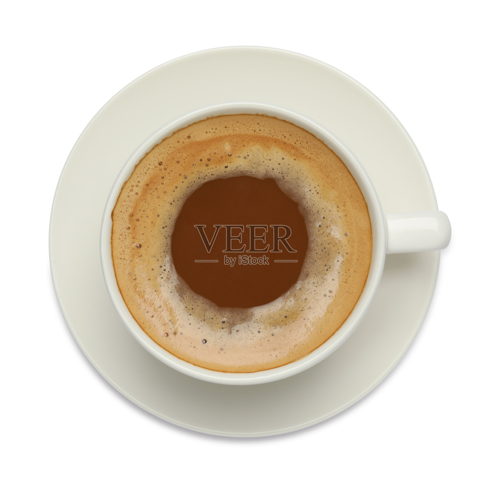 杯热咖啡孤立在白色,俯视图照片摄影图片