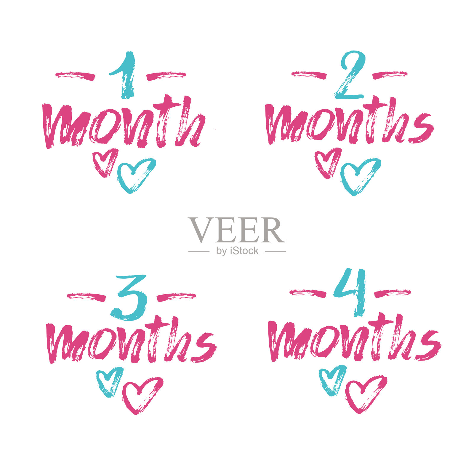 一组1-4个月大的双胞胎的年龄标记插画图片素材