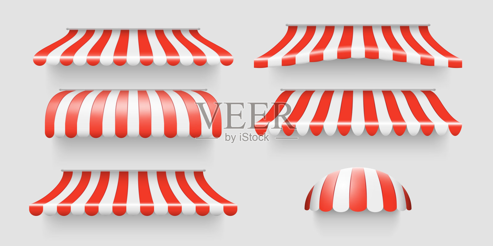 逼真的商店遮阳篷帐篷设置。户外市场顶棚,咖啡馆,商店前和商店插画图片素材