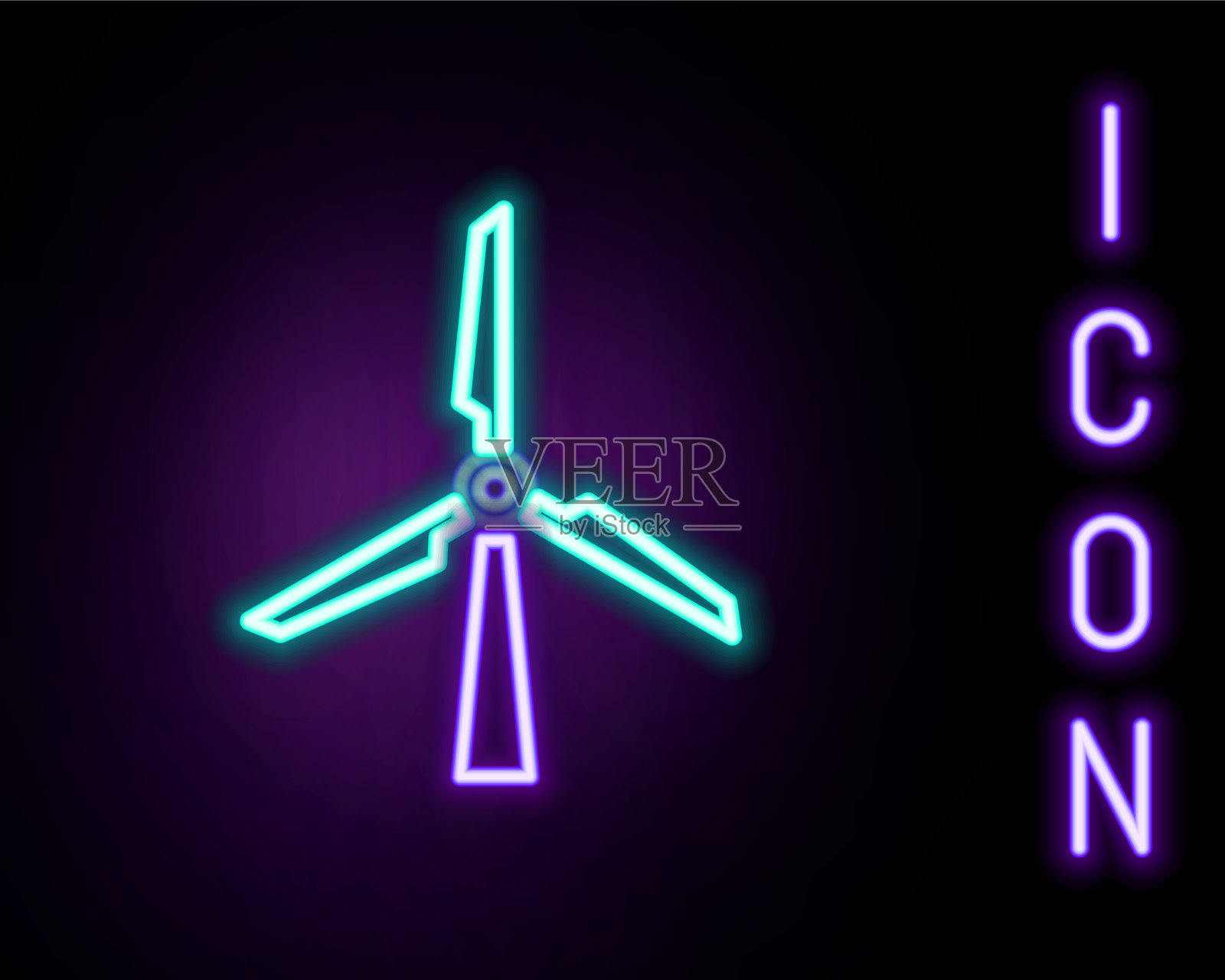 发光的霓虹灯线风力涡轮机图标孤立上插画图片素材