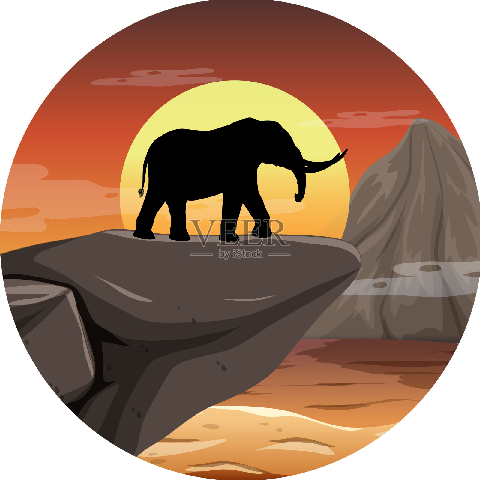 大草原森林里大象的剪影设计元素图片