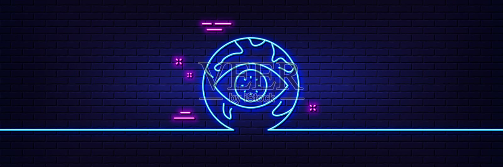 网络攻击线图标。网络保护的迹象。霓虹灯发光效果。向量插画图片素材