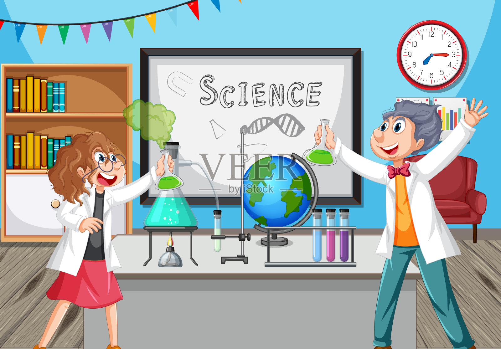 科学家做实验的课堂场景插画图片素材