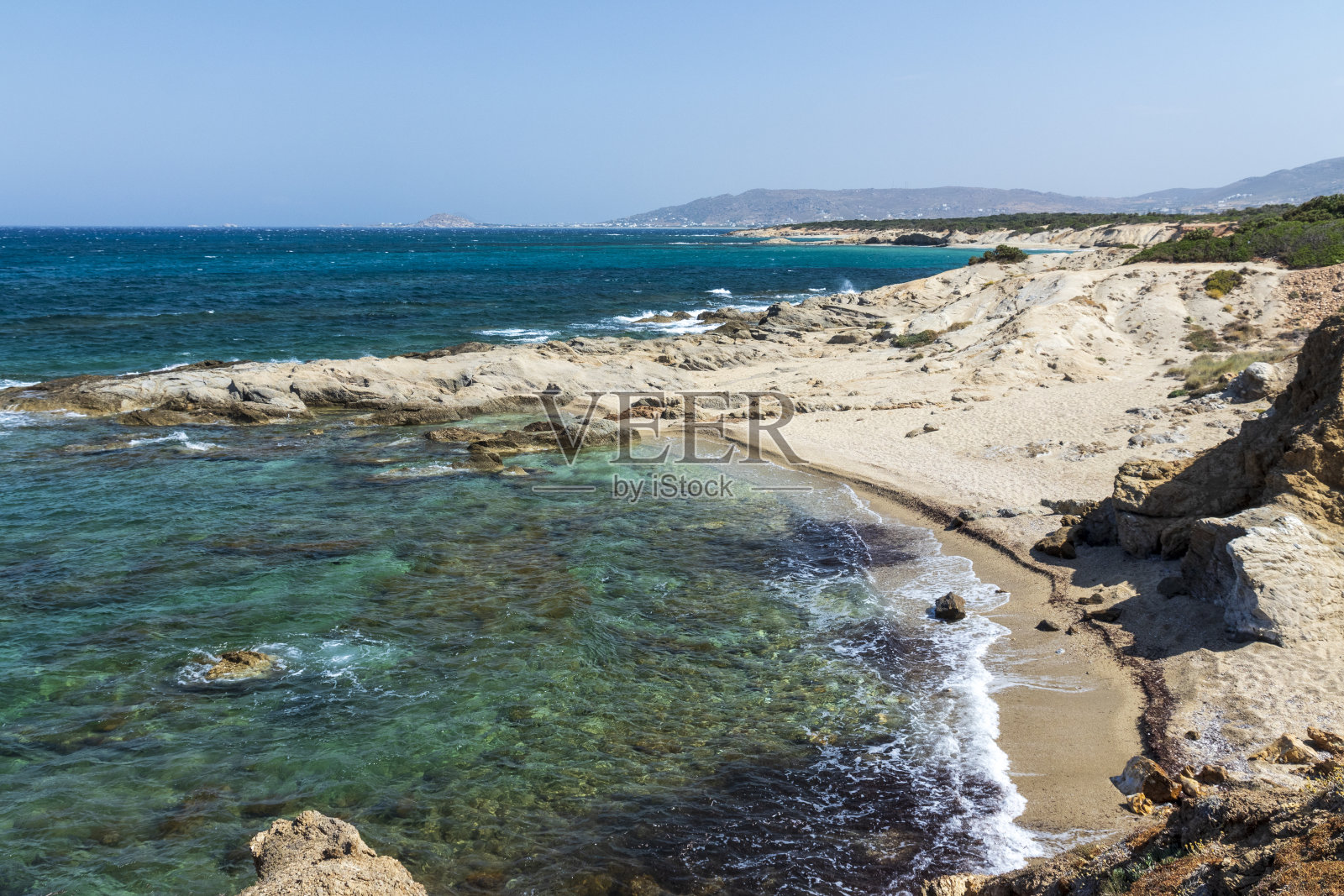 纳克索斯岛阿利科的海景和海滩。基克拉迪群岛希腊。照片摄影图片