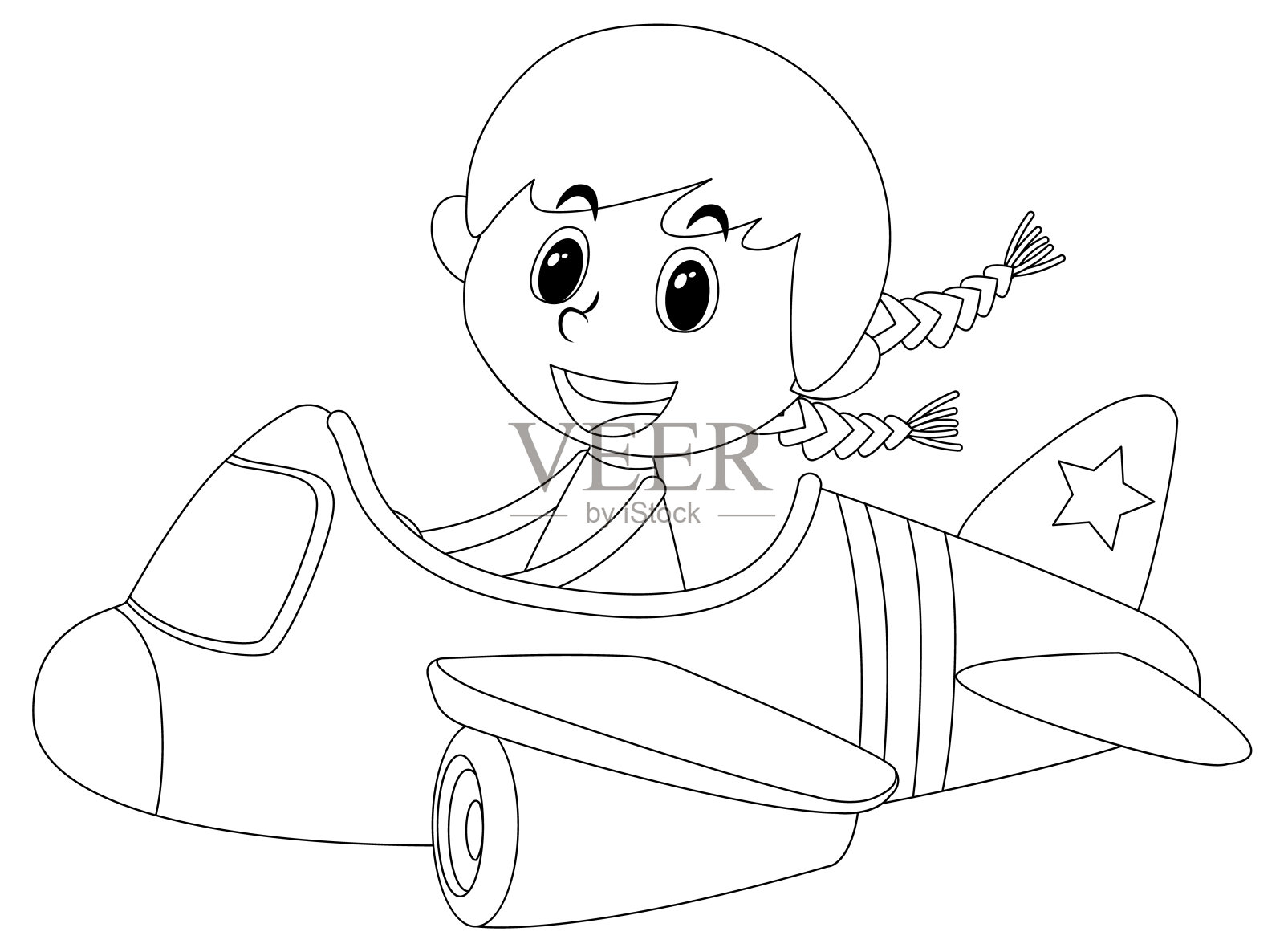 一个女孩在平面黑白涂鸦人物插画图片素材