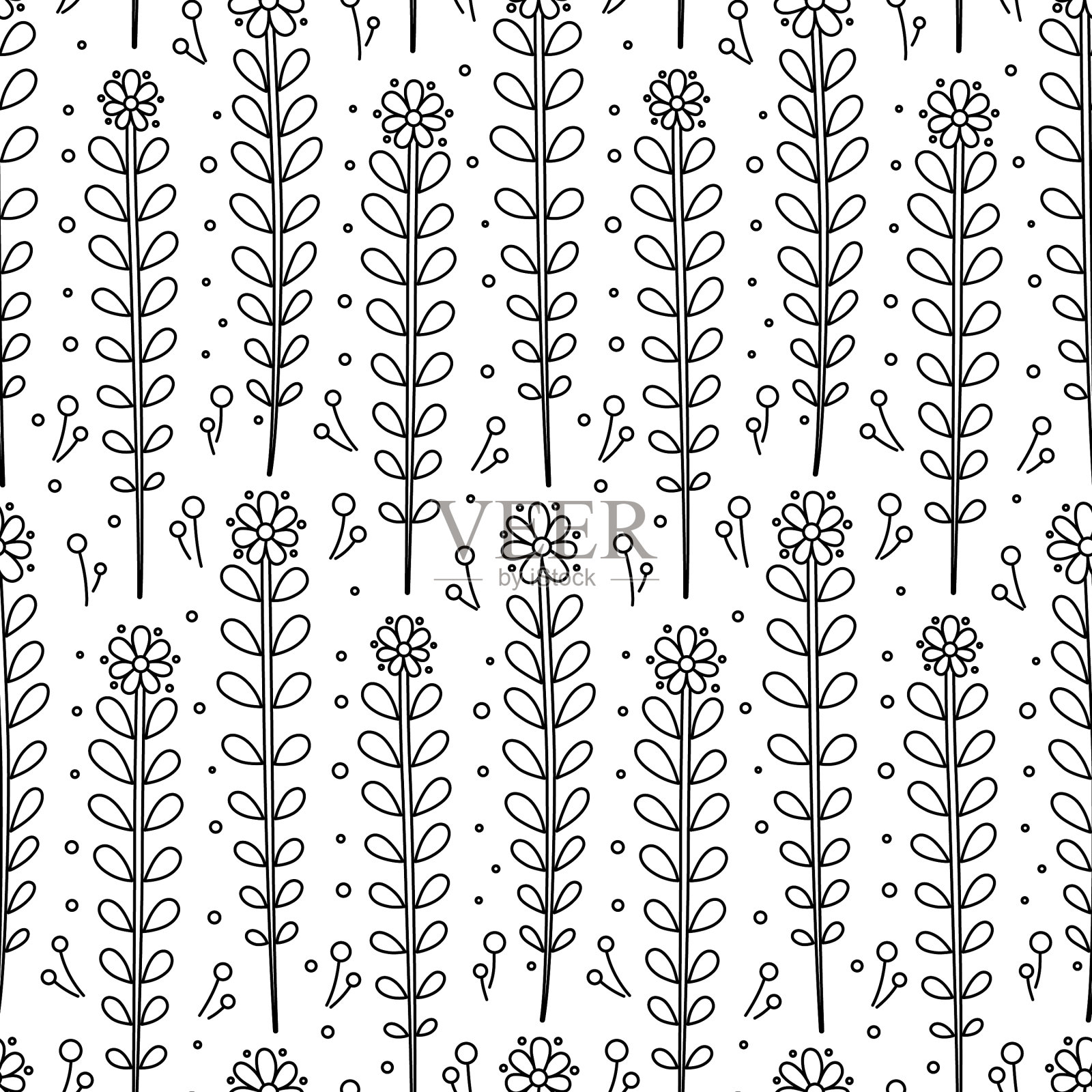 黑白手绘雏菊无缝隙插画图片素材