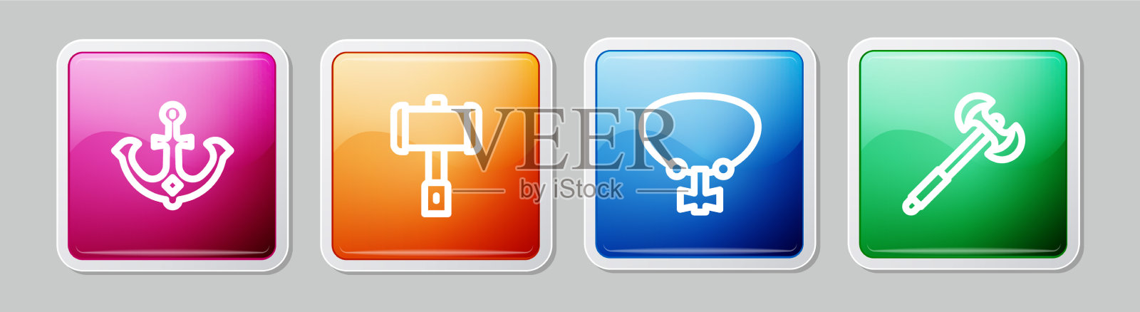 设置线锚战锤项链与宝石图标素材