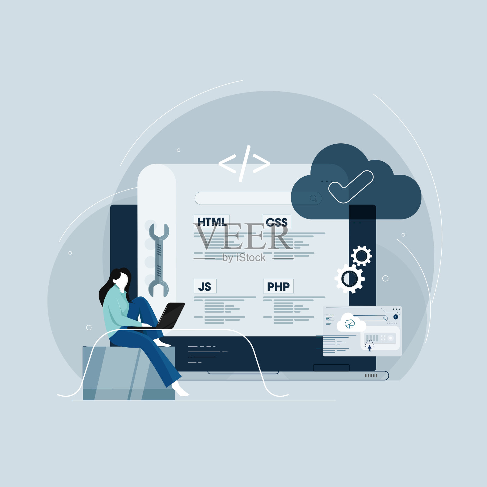 Web开发和网站编程的编码矢量概念插画图片素材