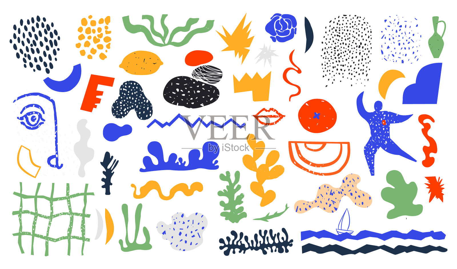 一套时尚的涂鸦和抽象的自然设计元素图片