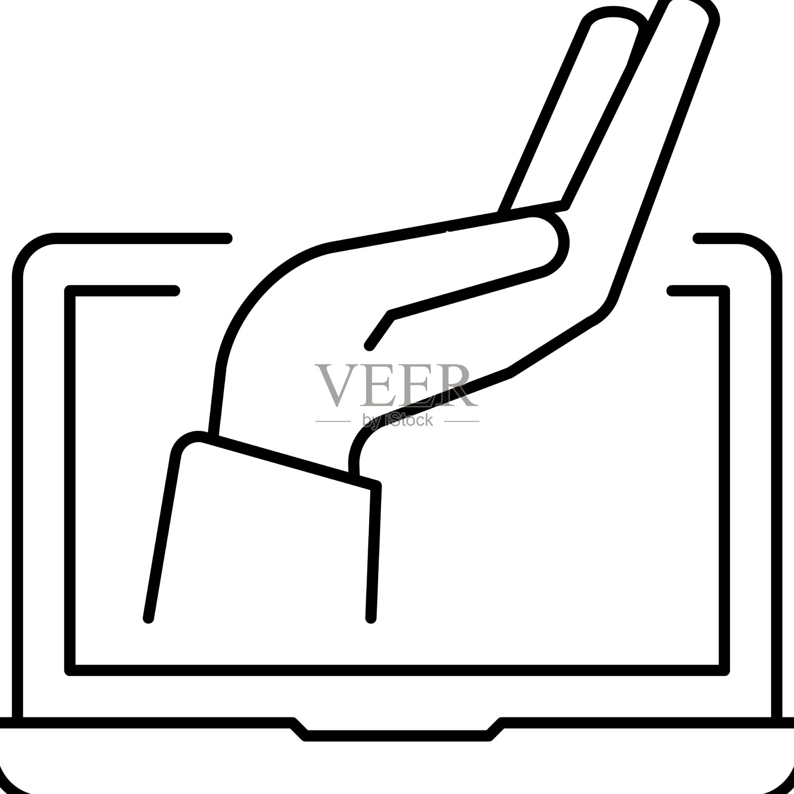 手放在笔记本电脑屏幕上的线条图标图标素材