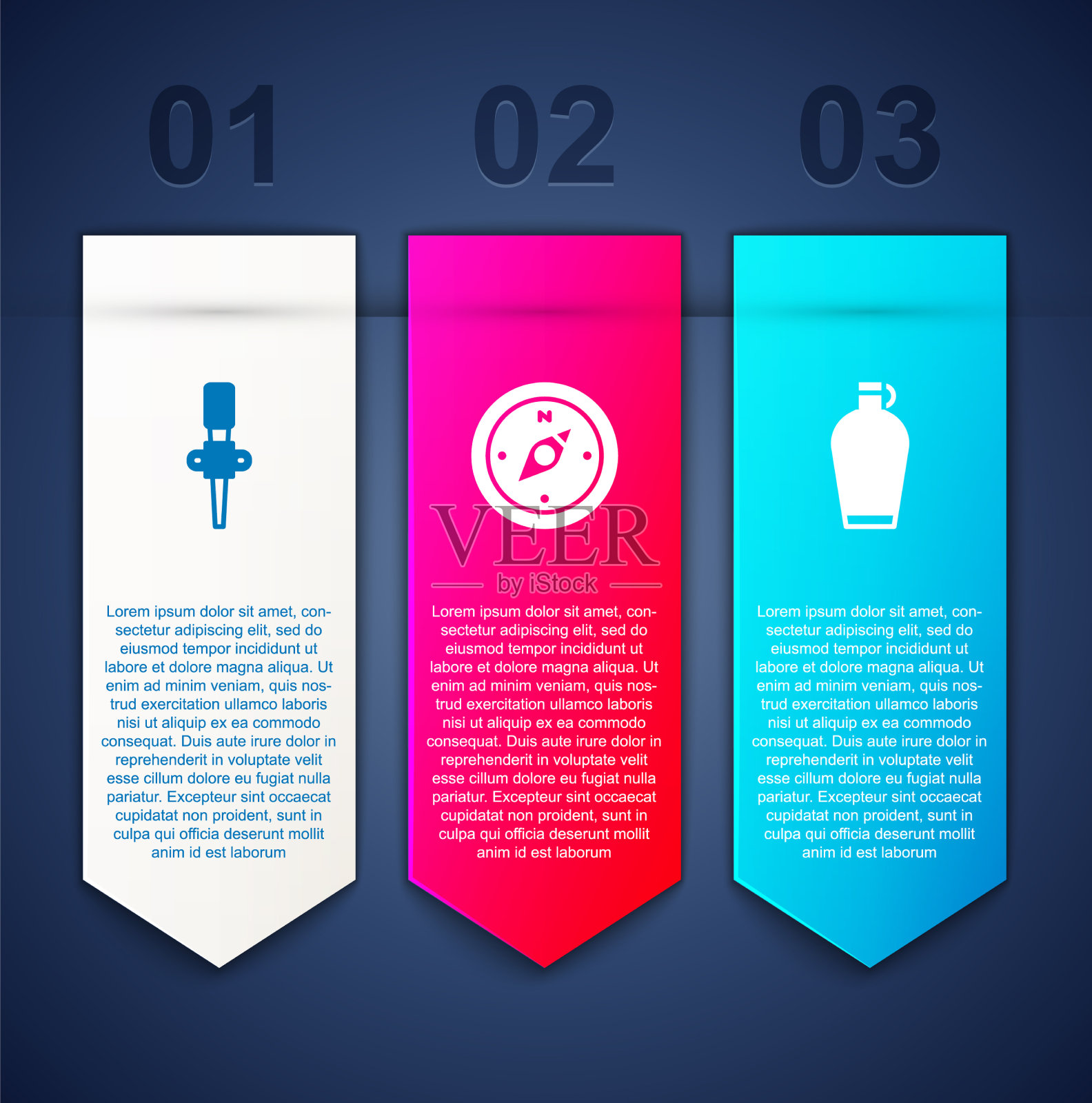 设置火炬、火焰、指南针和水壶插画图片素材