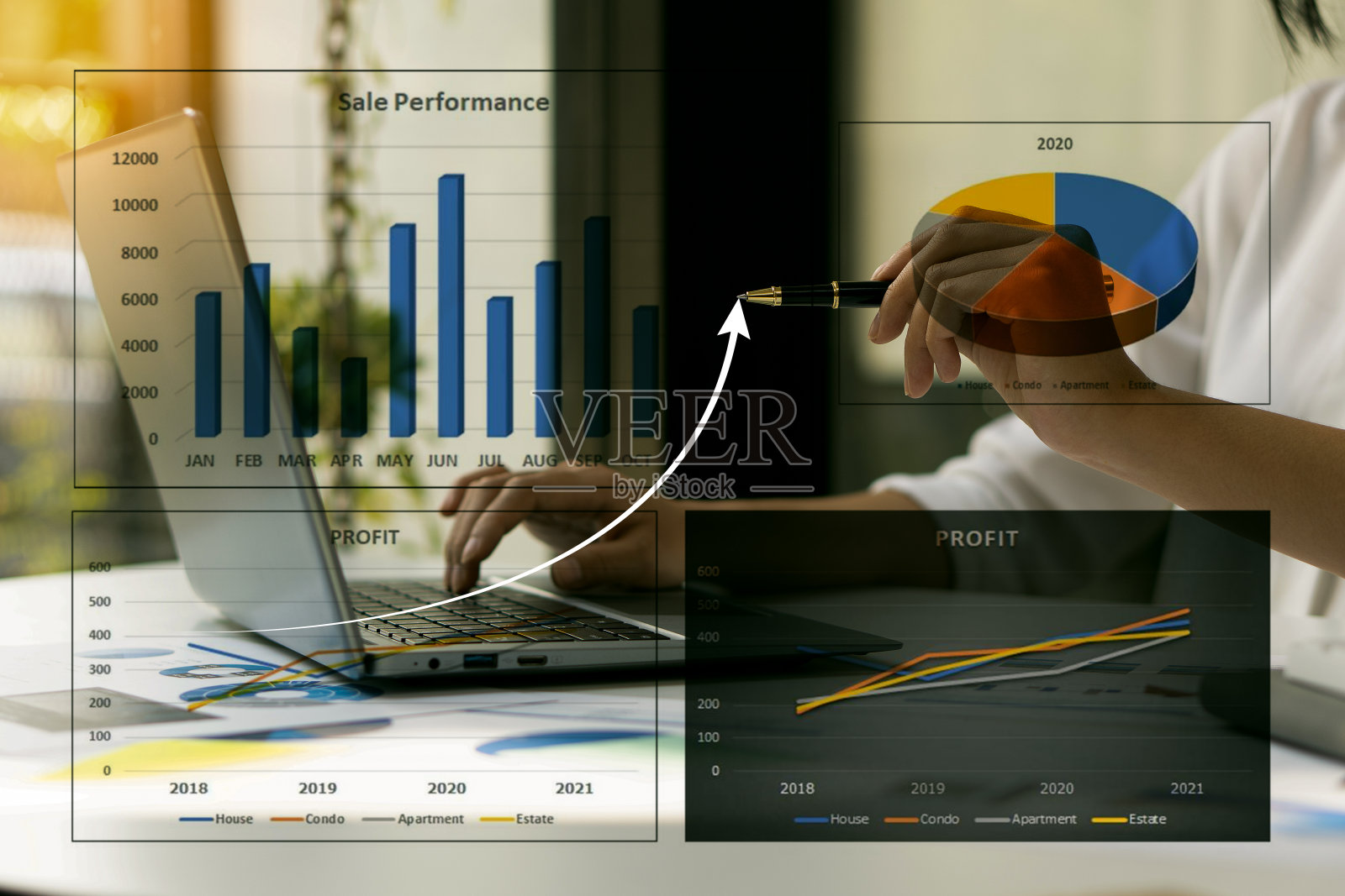 商人在办公室从事财务销售数据分析和经济增长图表和区块链技术的财务分析和市场销售策略。照片摄影图片