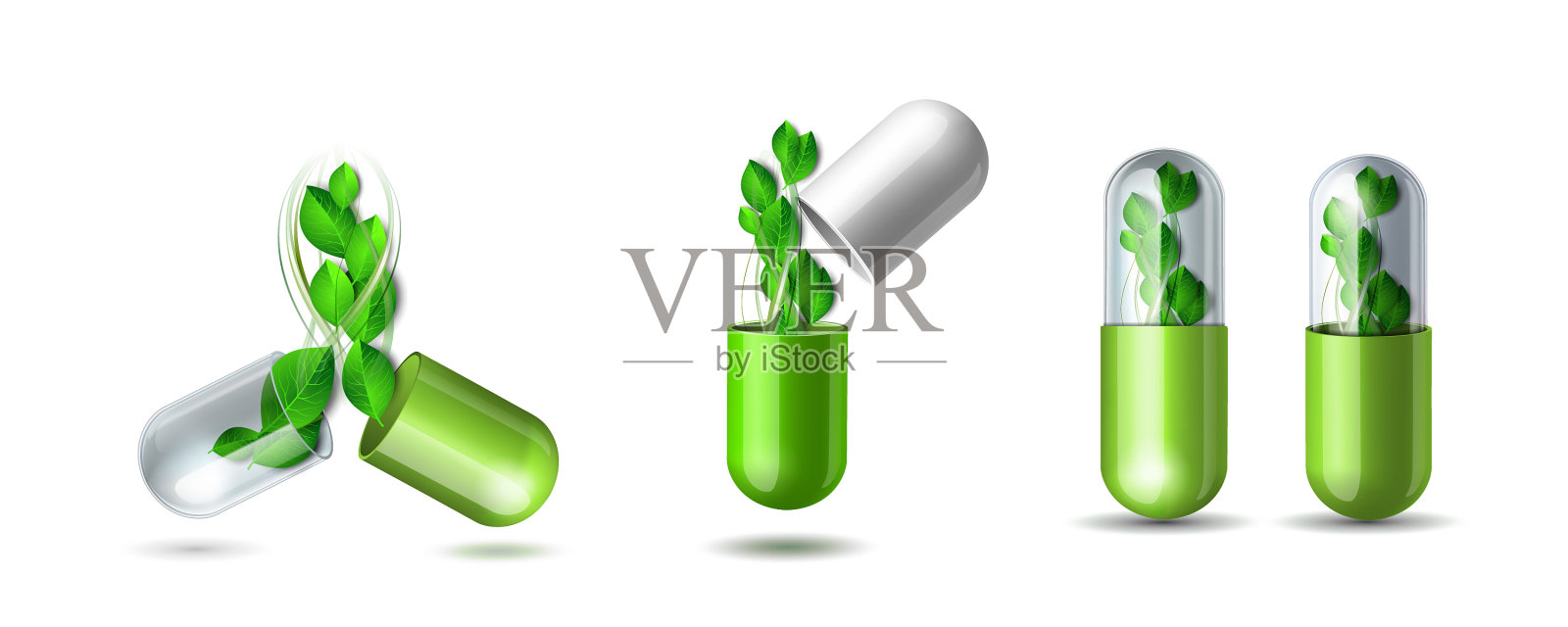 绿色绿叶天然医药丸插画图片素材