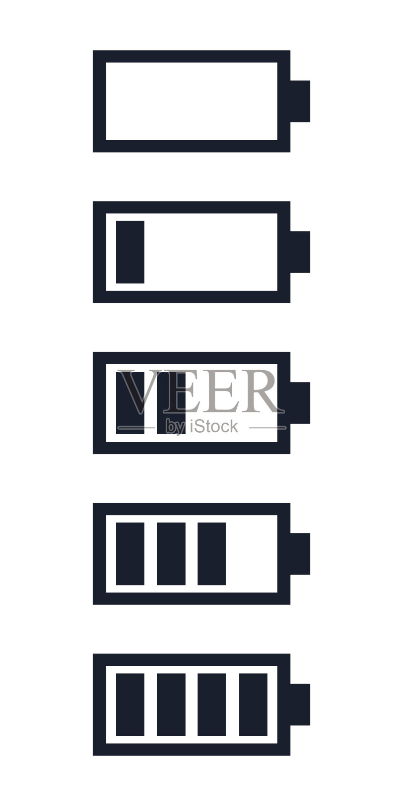 黑色电池集。充电指示灯,充电宝,充电,满电池和低电池,蓄电池等。设计元素图片