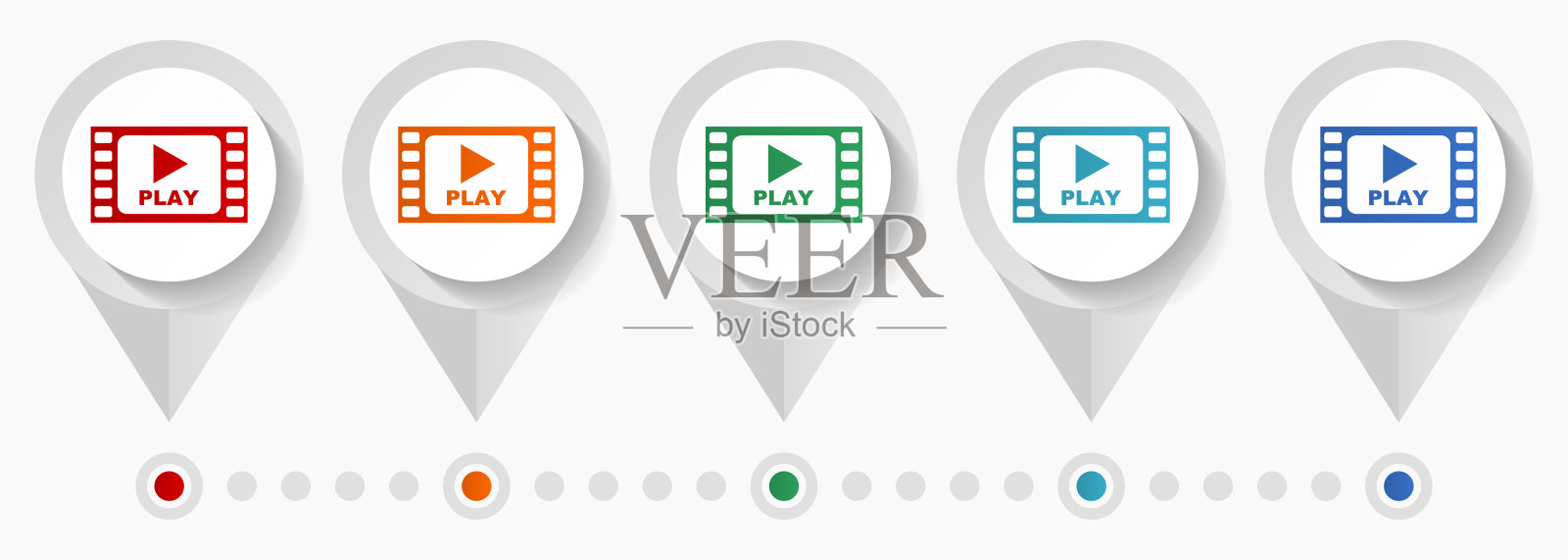 视频,影院概念矢量图标,可编辑的信息图表模板,一套彩色平面设计指针图标素材