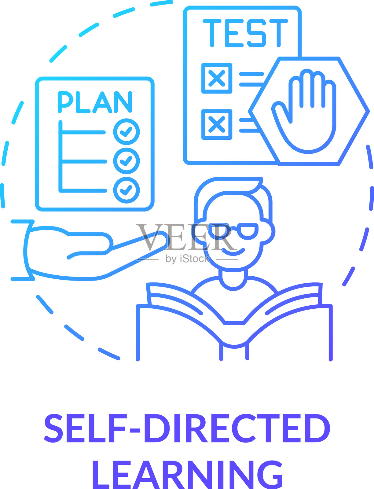 自主学习蓝色渐变概念图标插画图片素材