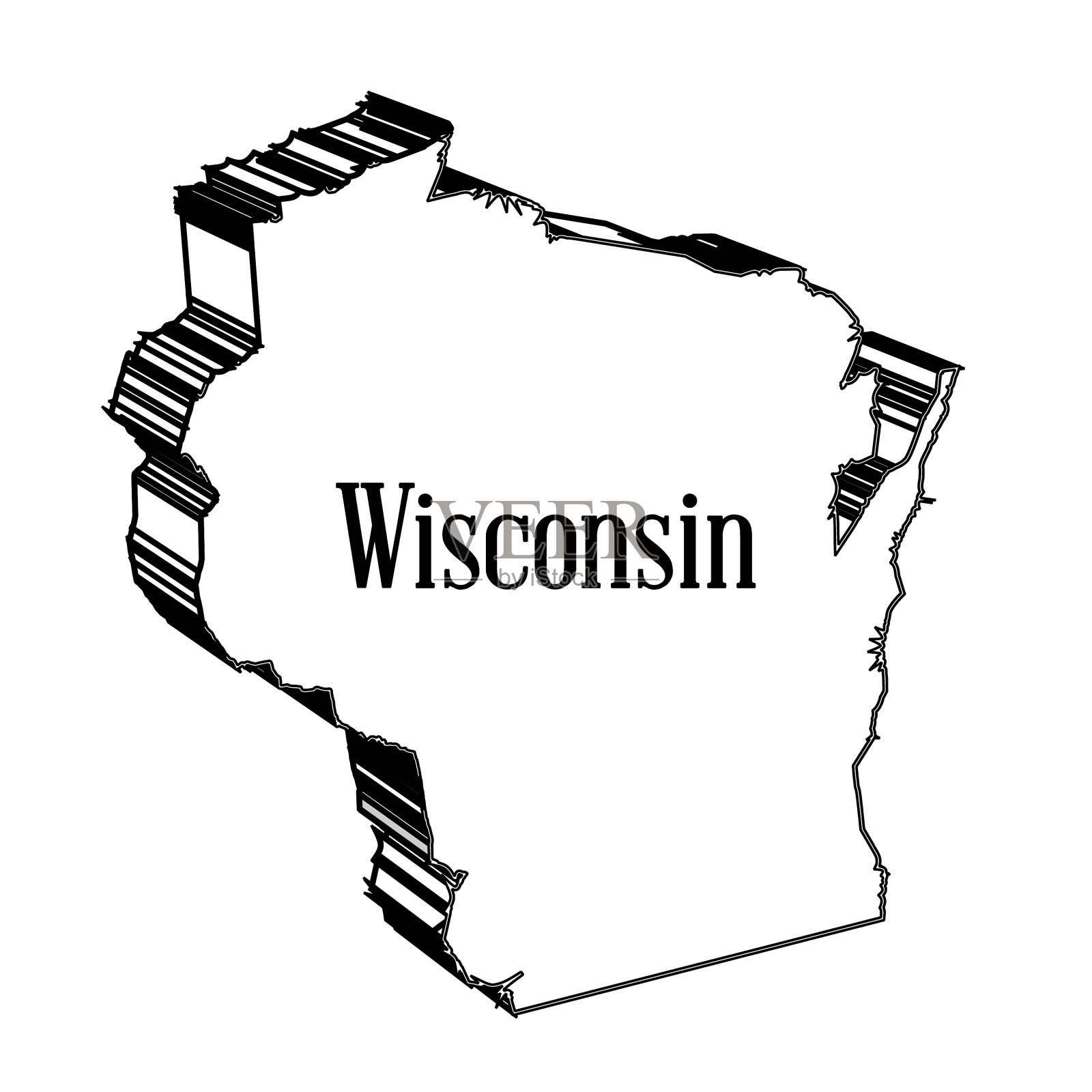 威斯康辛州三维地图插画图片素材