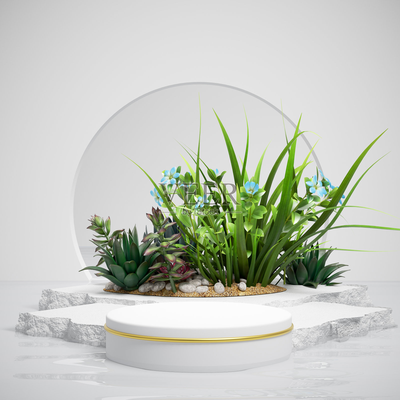 抽象最小场景与几何平台展示背景的产品介绍,模拟,化妆品展台,3d渲染。照片摄影图片