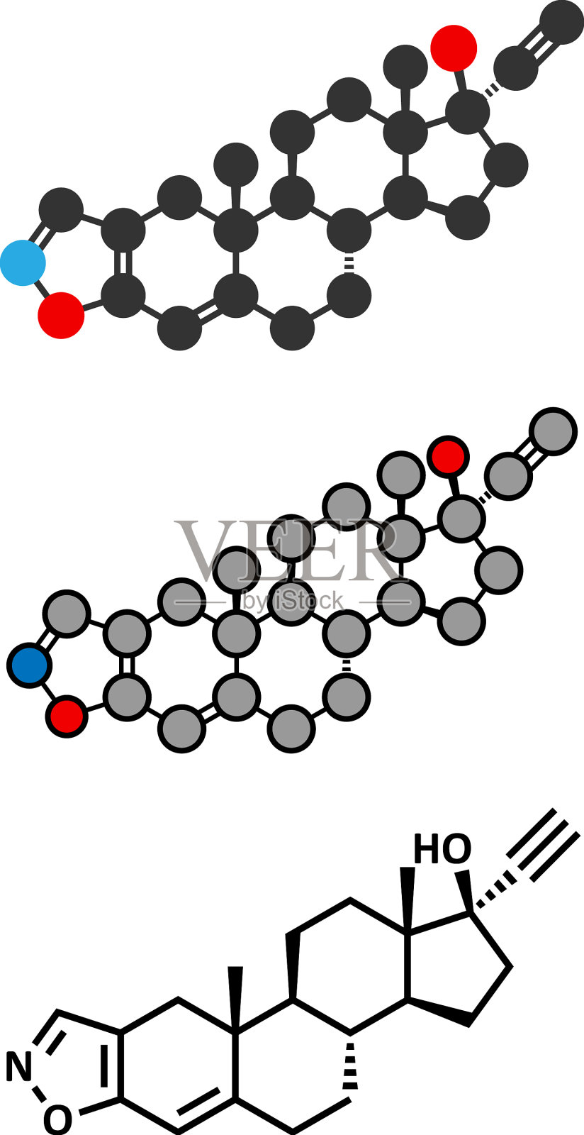 丹那唑子宫内膜异位症药物分子程式化2d插画图片素材