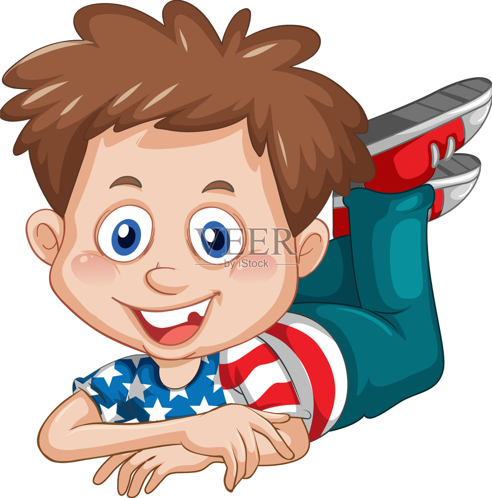 一个男孩躺在地板上设计元素图片