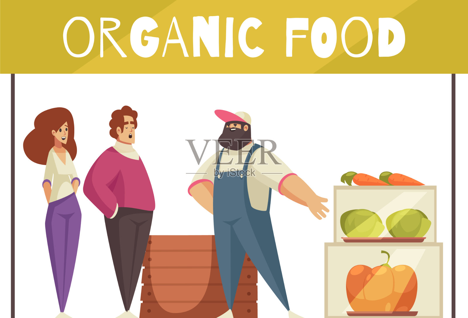 有机食品摊位构成插画图片素材