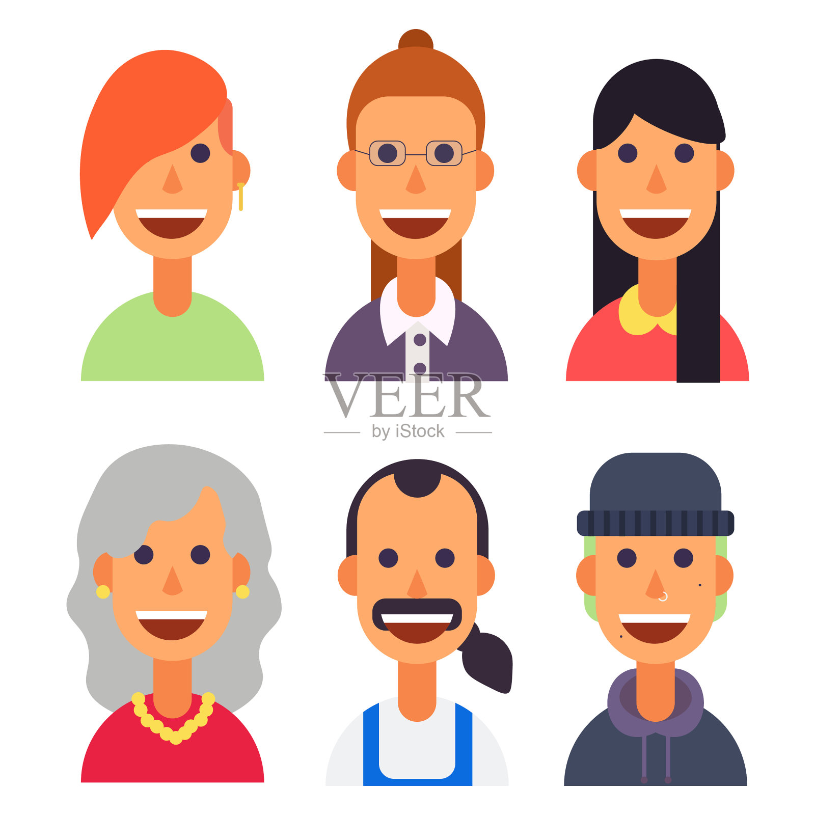 一套头像在平坦的风格喜悦图标素材