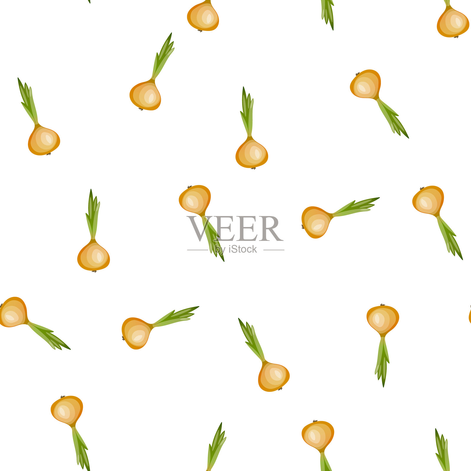 无缝图案与苦涩的金色洋葱在白色插画图片素材
