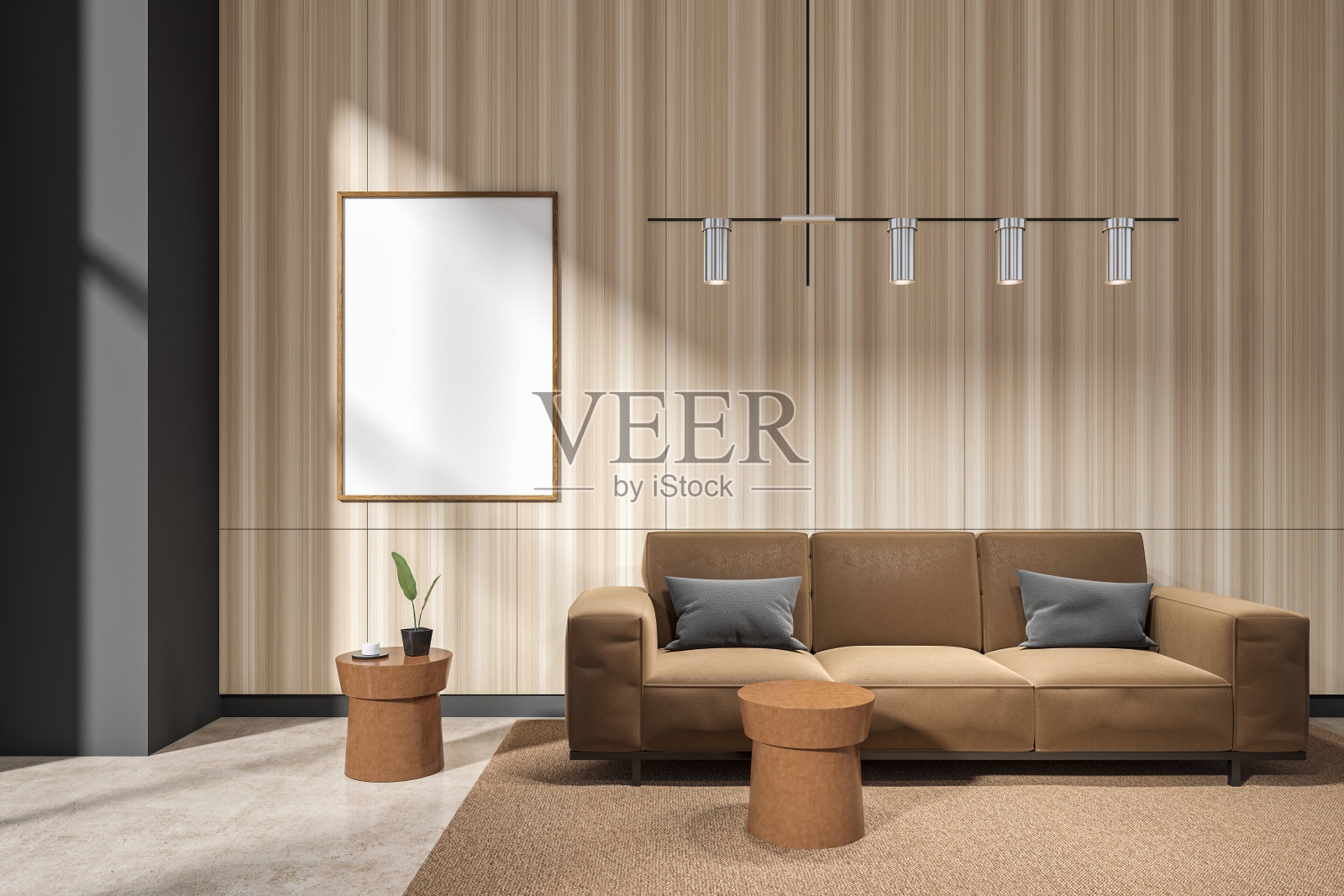 现代休闲室内沙发和咖啡桌,模型框架照片摄影图片