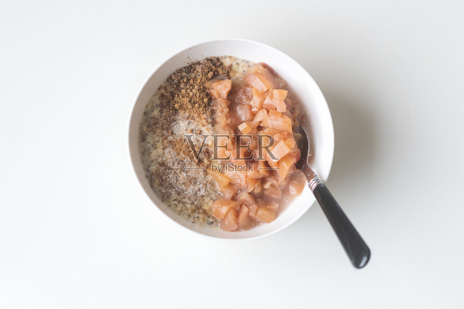 早餐碗与粥的高角度特写照片摄影图片