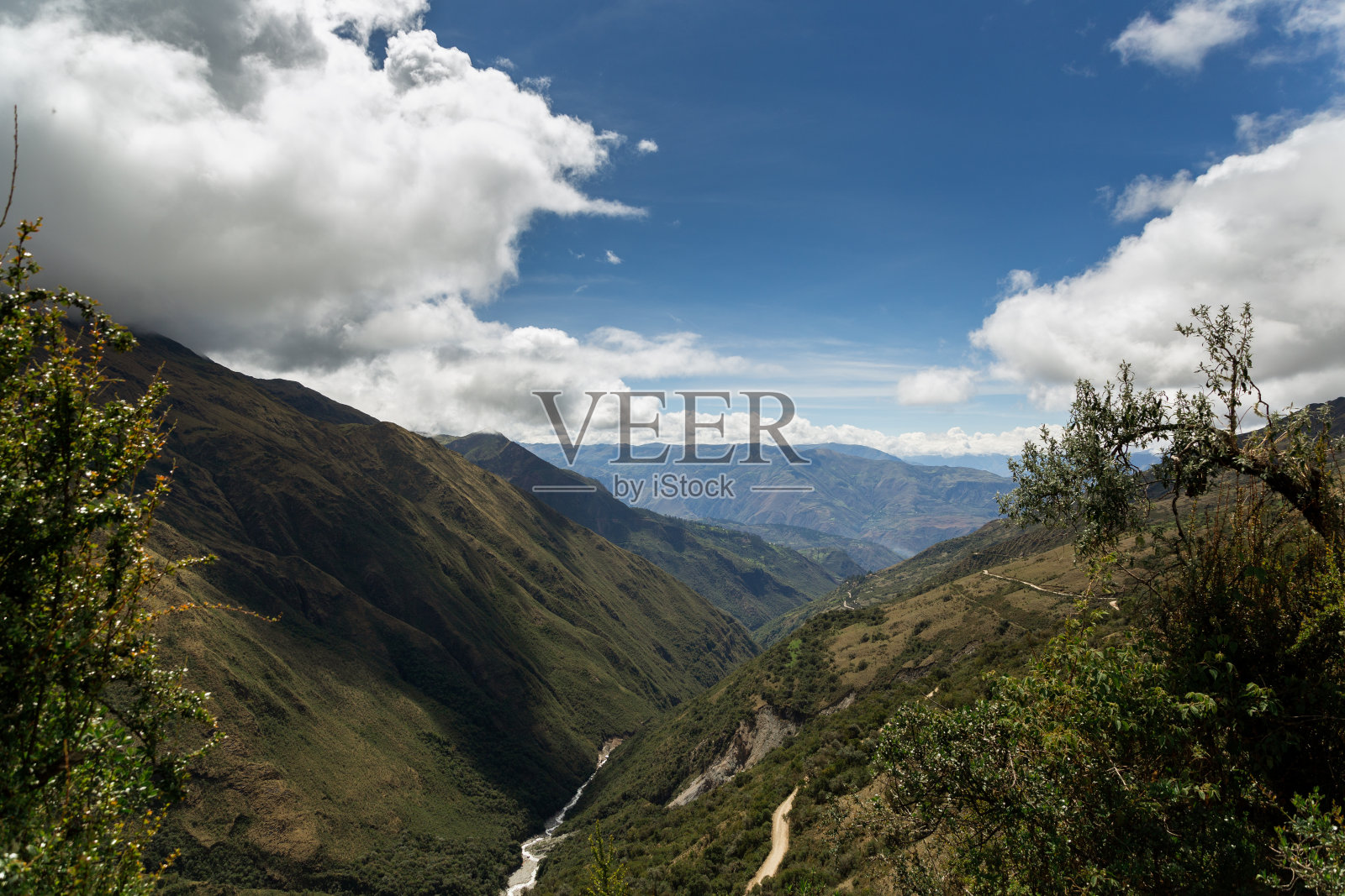有河流的安第斯山脉山谷照片摄影图片