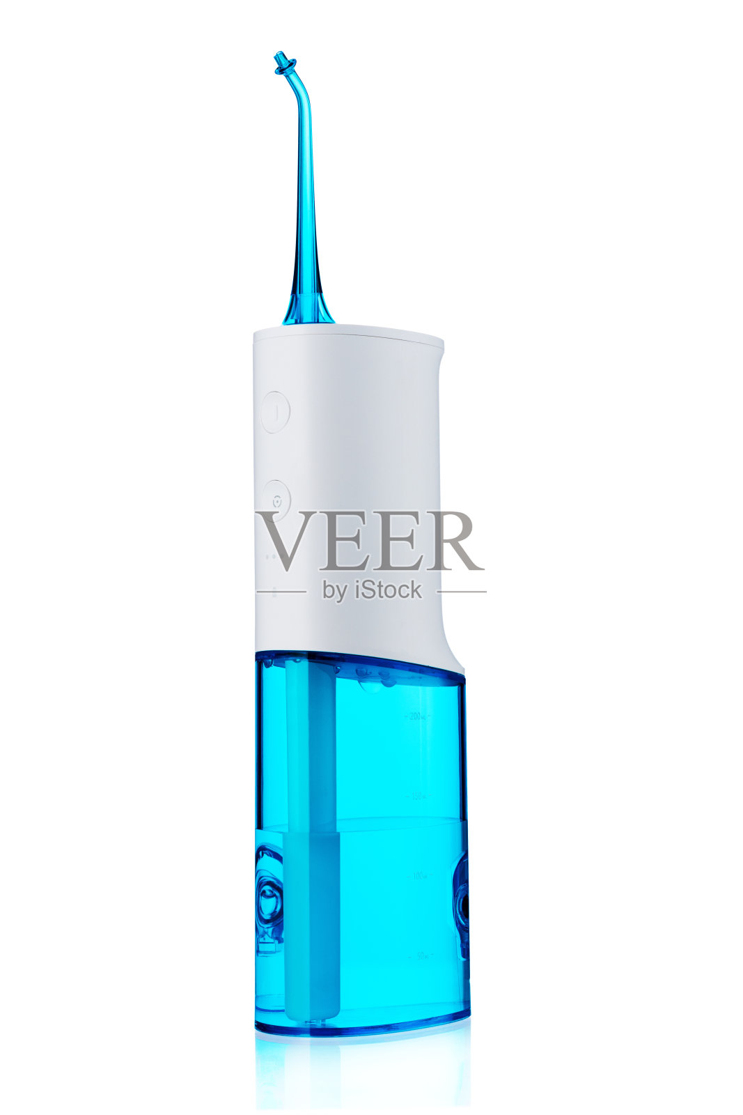 口腔冲洗器,电动牙间清洁剂。牙科用水淋浴器隔离在白色照片摄影图片